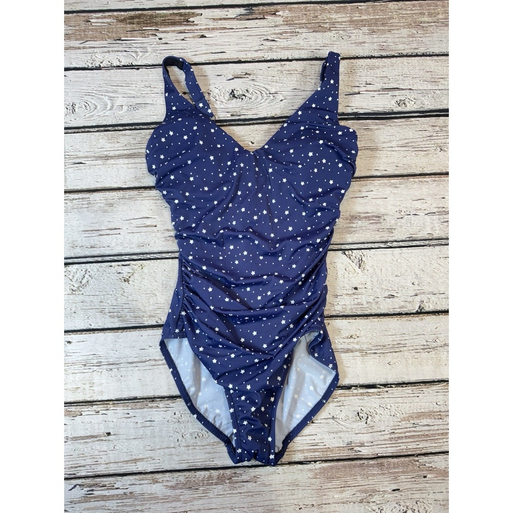Miraclesuit X Talbots Blue‎ Star Print Swimsuit One Piece Size 8 Firm Control